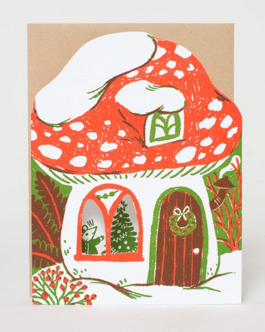 Christmas Mushroom Mice Greeting Card