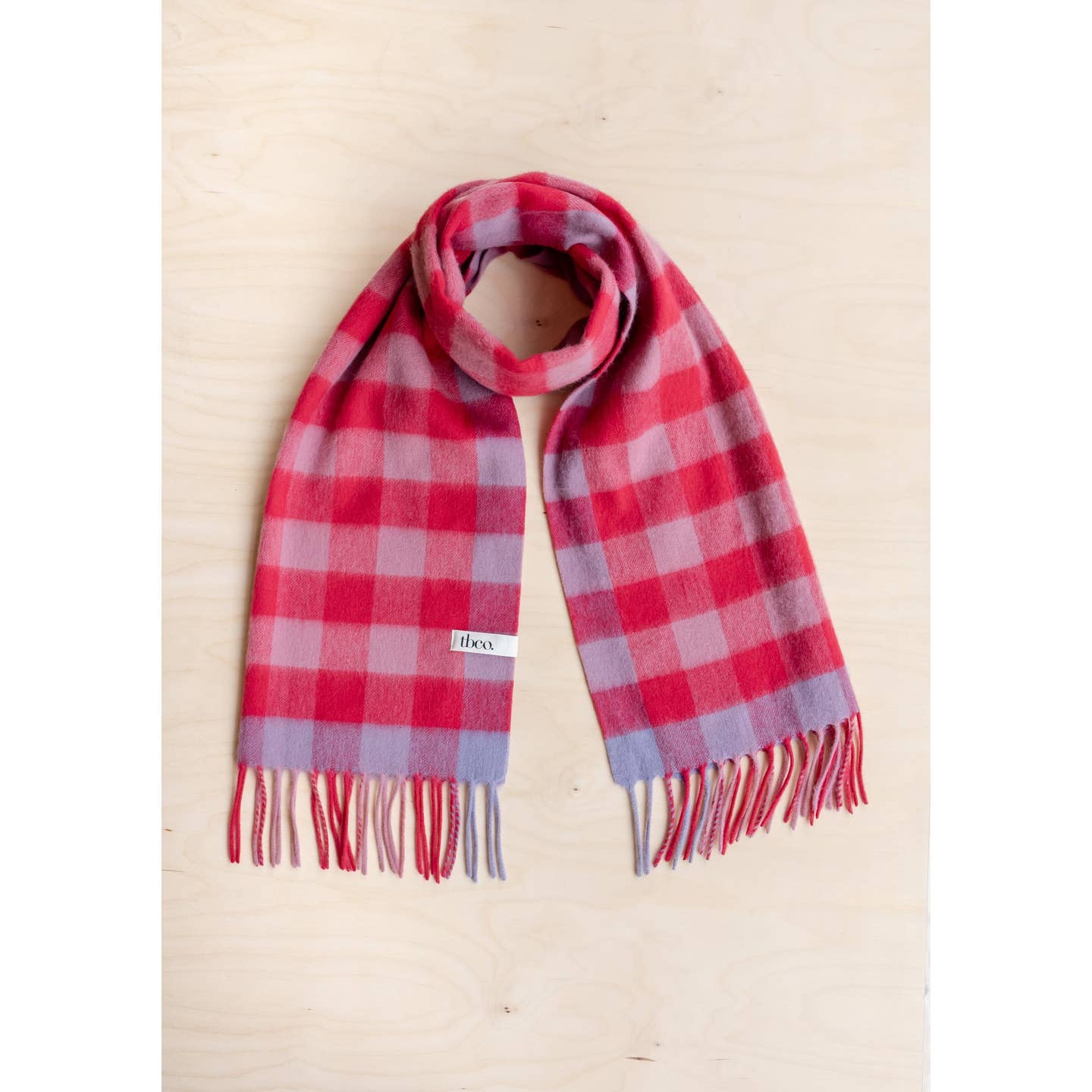 Lambswool Oversized Scarf in Rose Gingham
