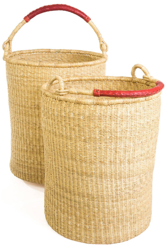 Elephant Grass Hamper - Leather Handles