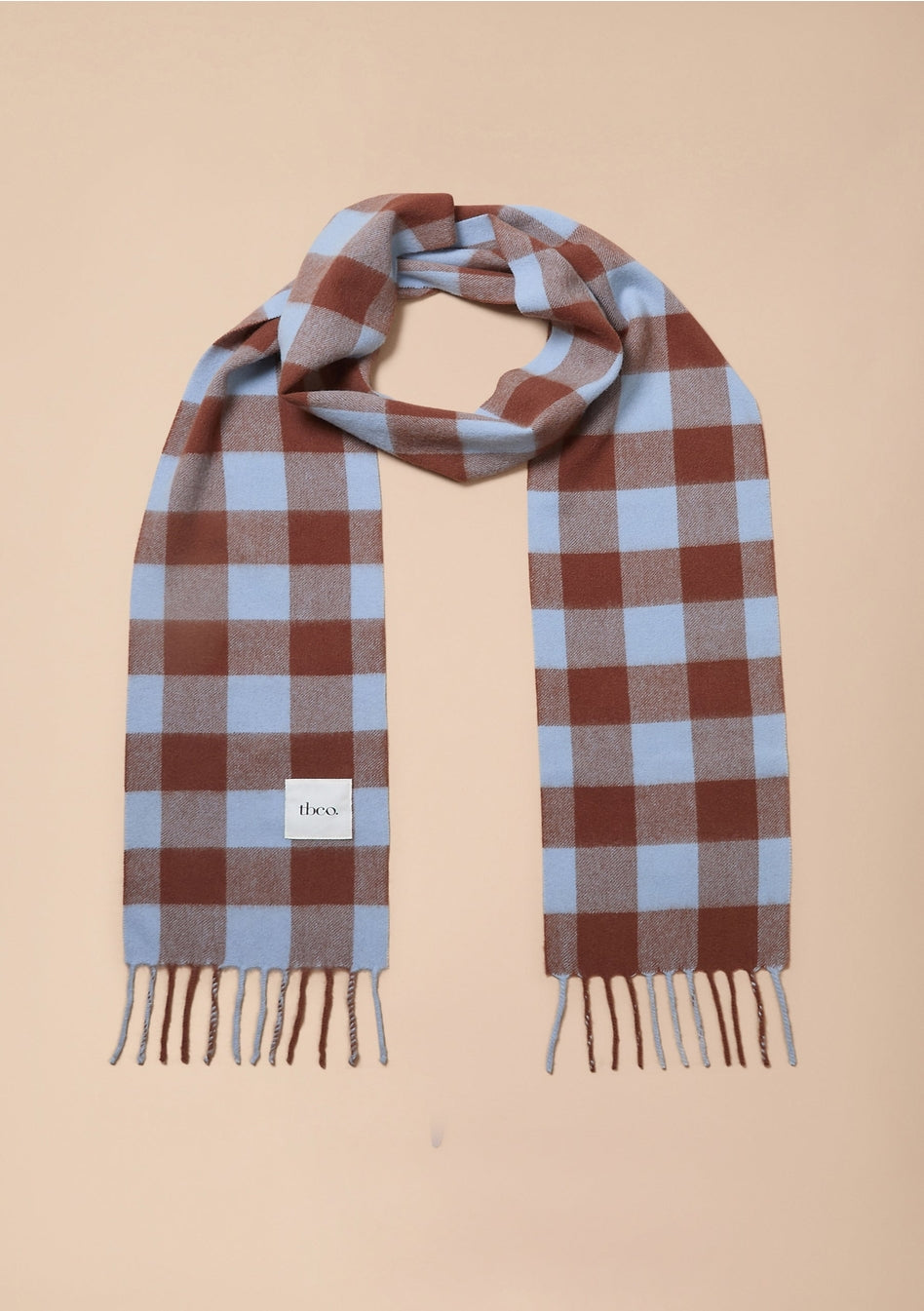 Lambswool Skinny Scarf in Blue + Brown Gingham