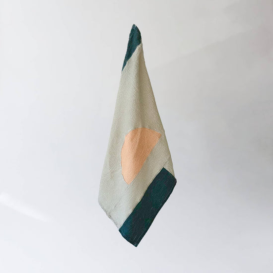 Cotton Quilt Tea Towel / Fog + Kale