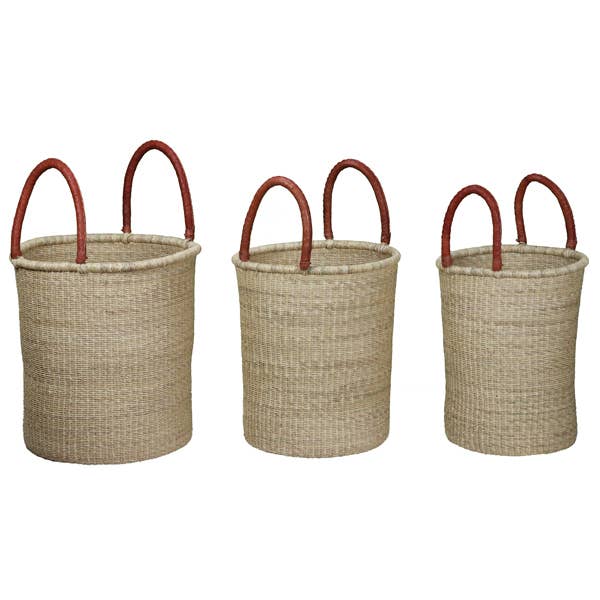 Elephant Grass Hamper - Leather Handles