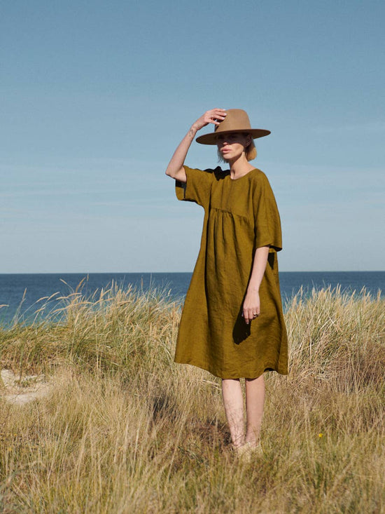 Oversized Linen Dress in Olive