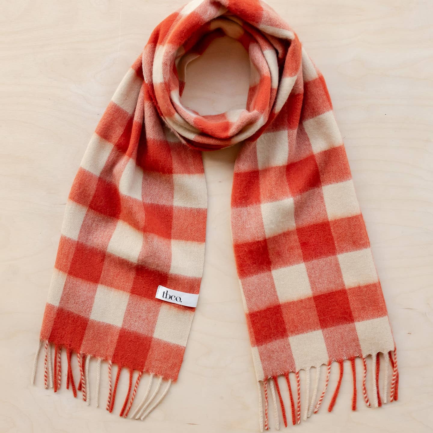 Lambswool Scarf in Orange Gingham