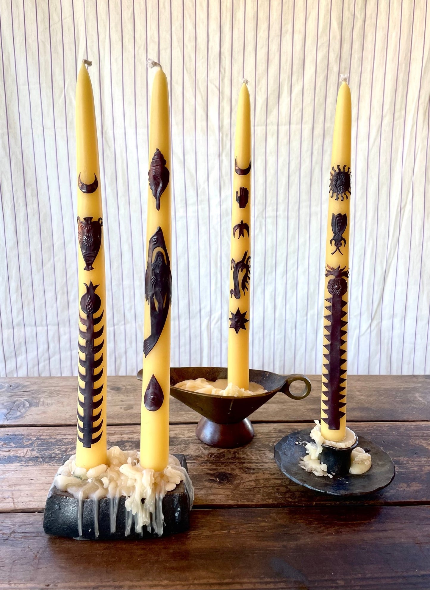Copper Adorned Beeswax Tapers
