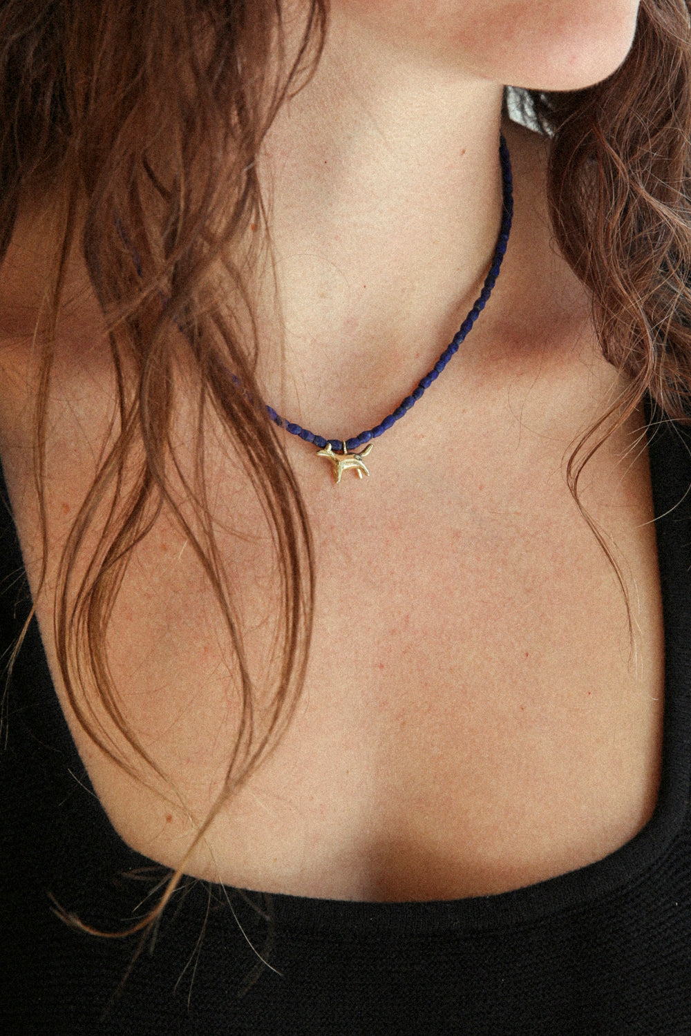 Bonnie Necklace - Solid 14K Gold + Lapis Beads