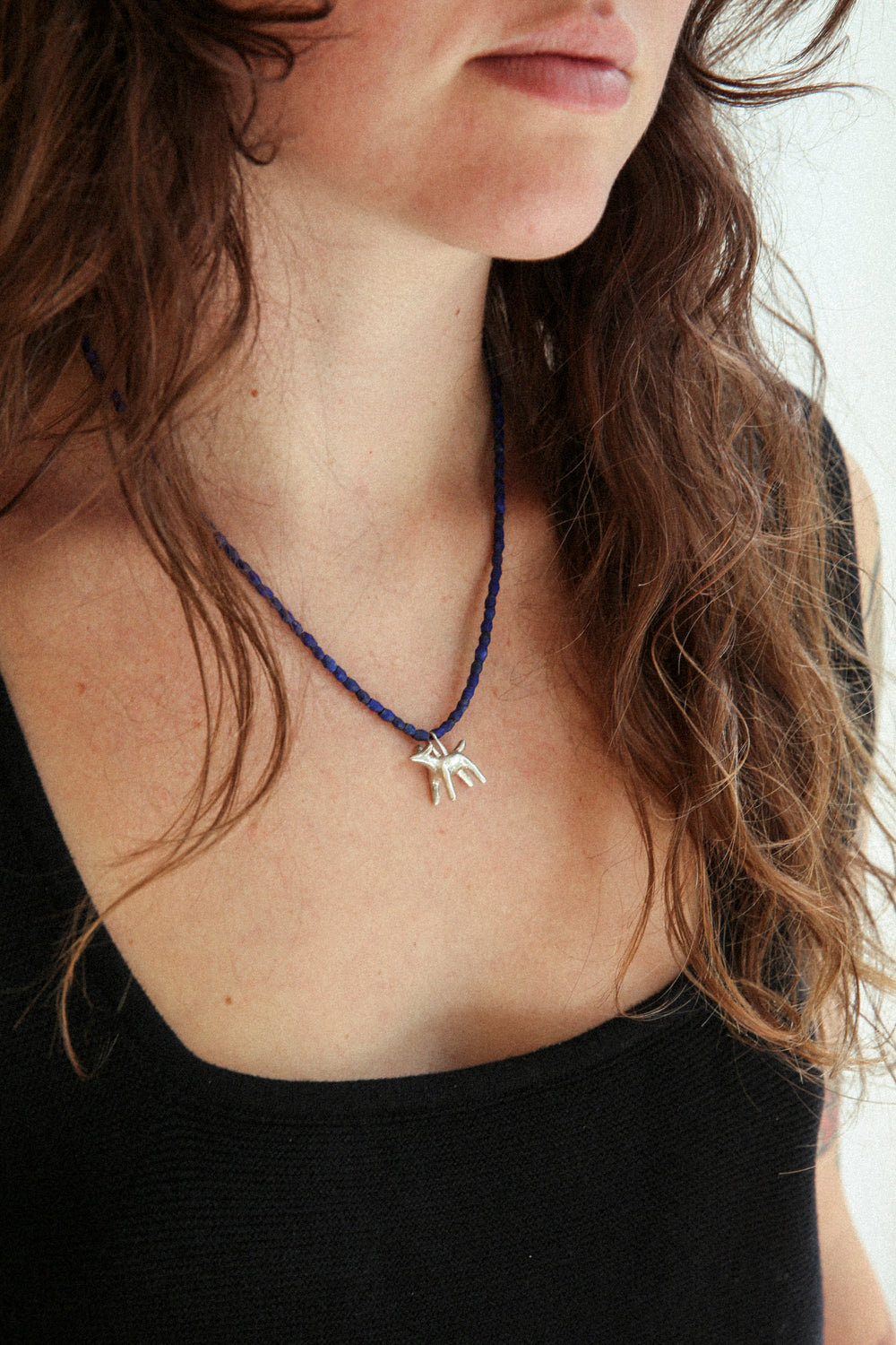 Beau Necklace - Sterling Silver + Lapis Beads