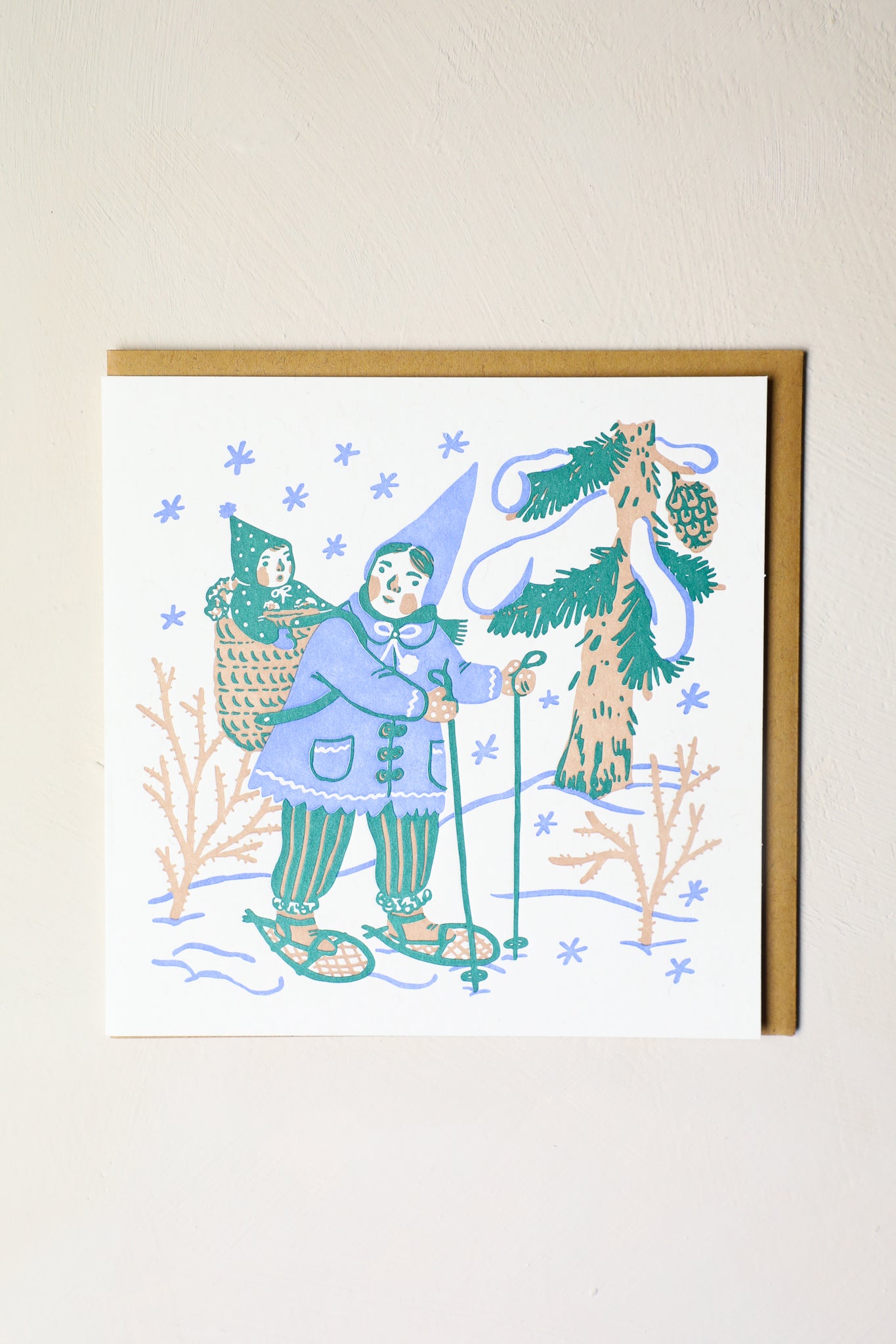 Snowshoeing Gnome Greeting Card