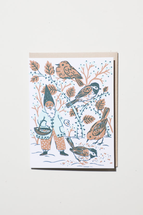 Bird Feeding Gnome Greeting Card