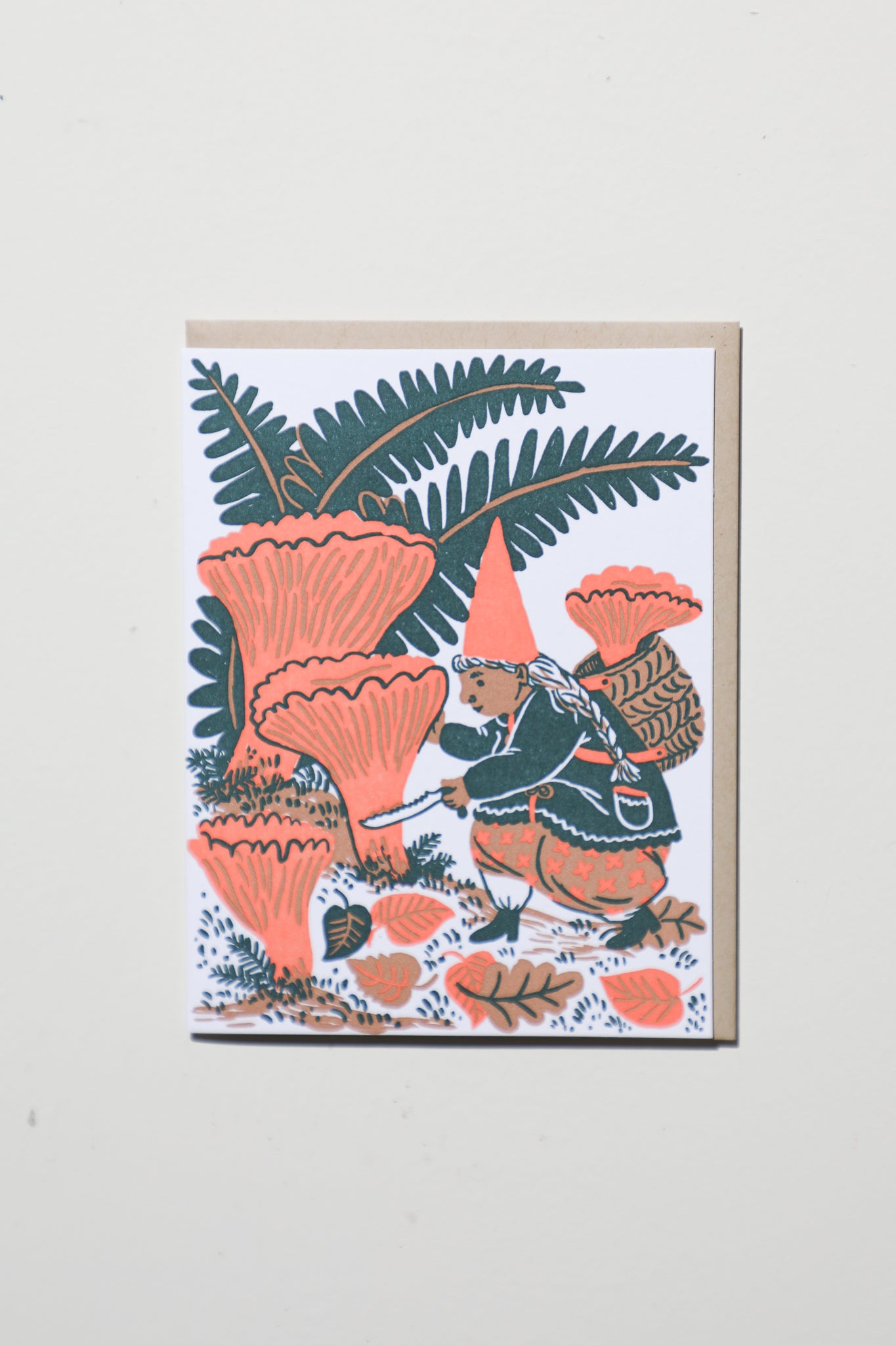 Mushroom Picking Gnome Greeting Card