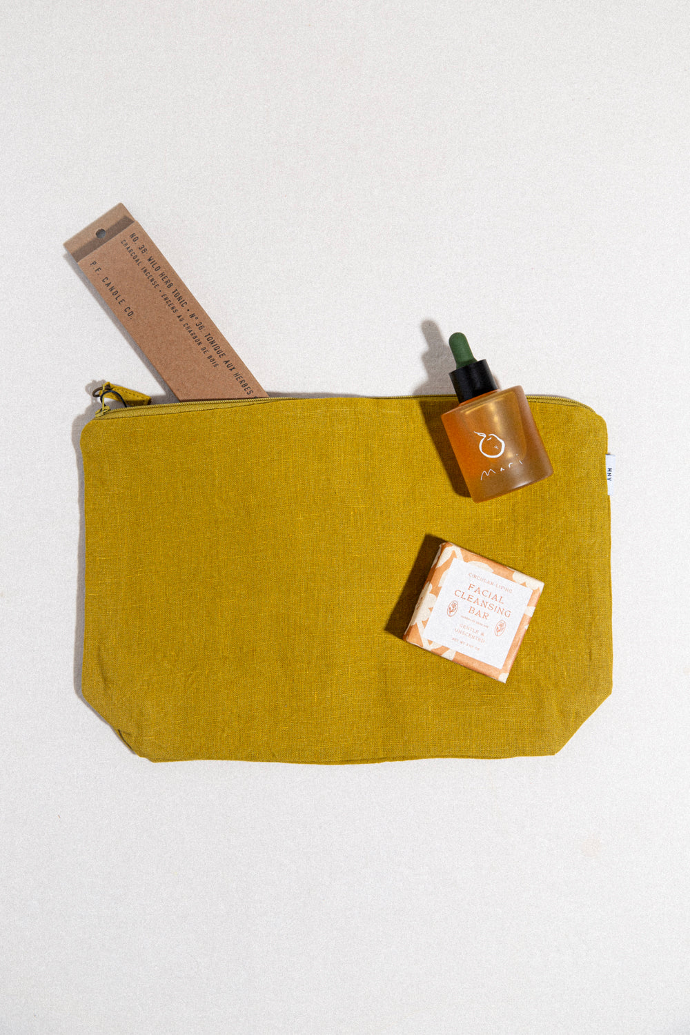 Linen Zipper Pouch / Mustard