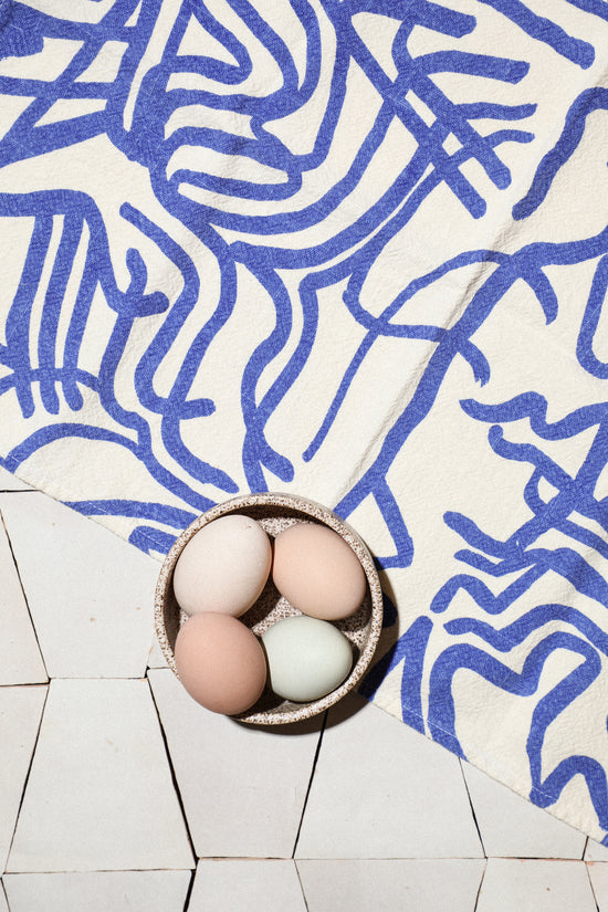 River Tea Towel Single / Cobalt + Cream