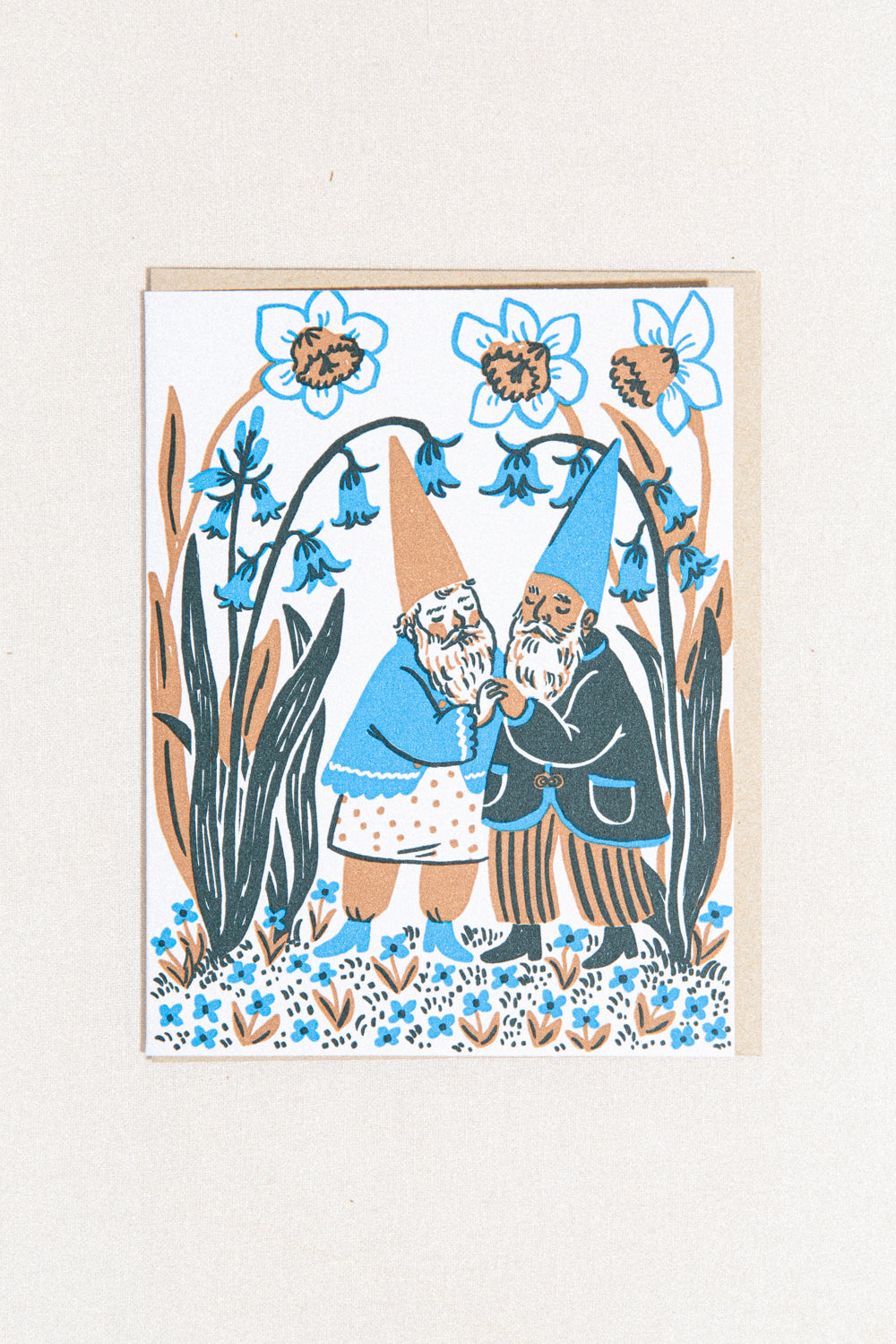 Hugging Blue Gnomes Greeting Card