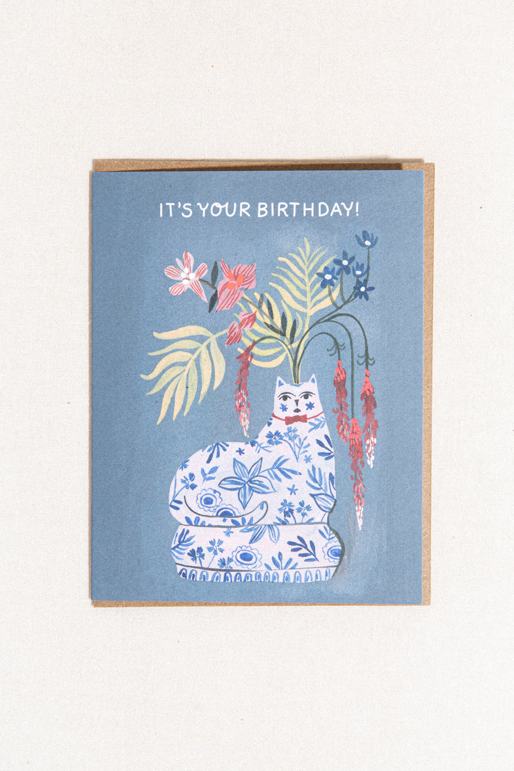 Porcelain Birthday Cat Greeting Card