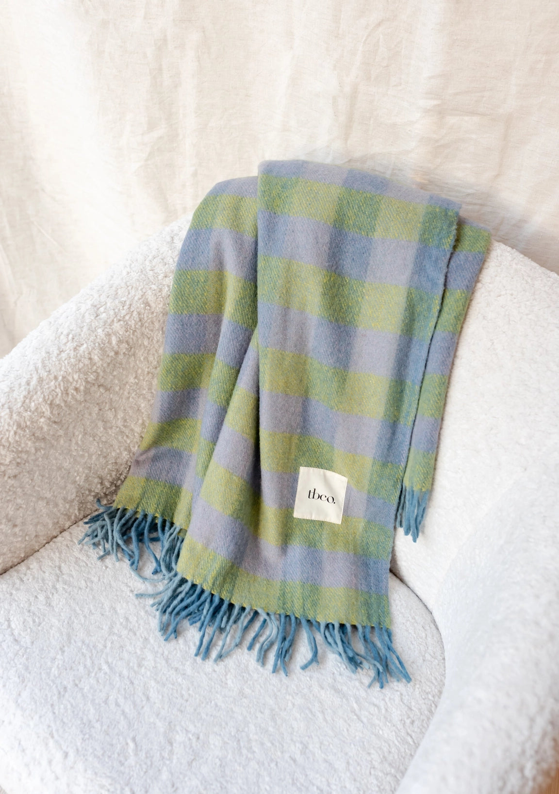 Green Gingham Recycled Wool Blanket