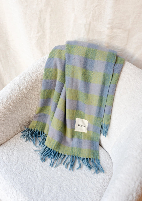 Green Gingham Recycled Wool Blanket