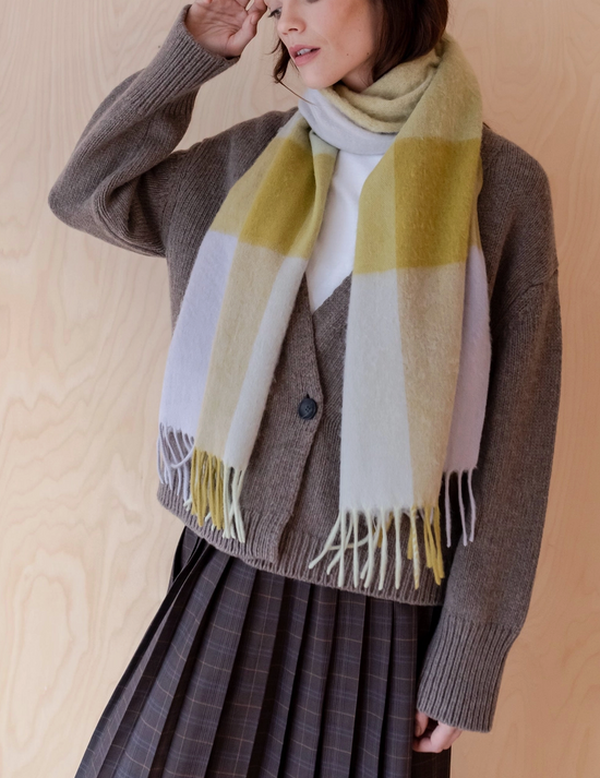 Lambswool Oversized Scarf in Sage Block Check