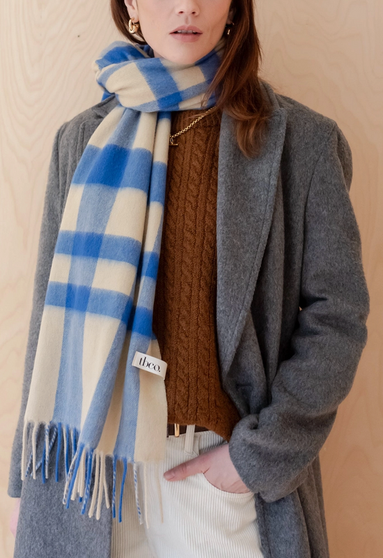 Lambswool Oversized Scarf in Blue Check