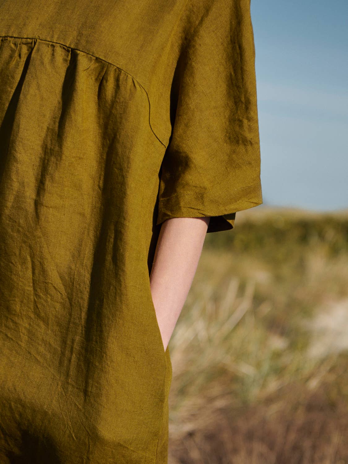 Oversized Linen Dress in Olive