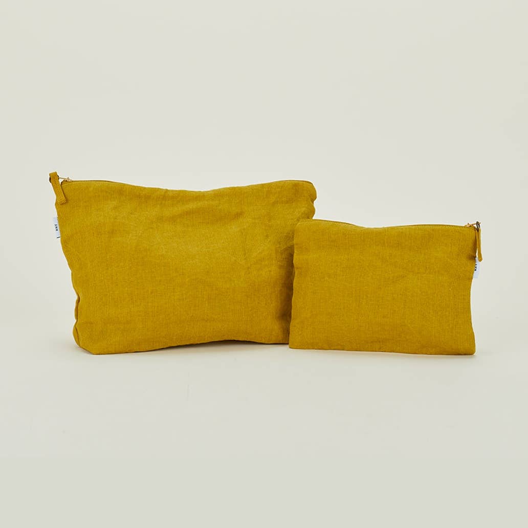 Linen Zipper Pouch / Mustard