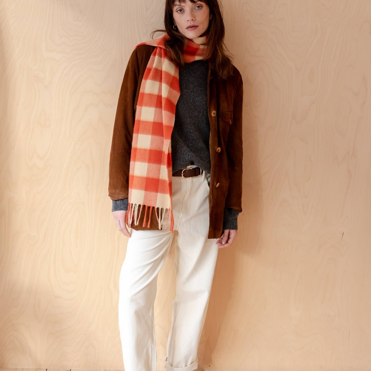 Lambswool Scarf in Orange Gingham