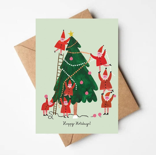 Christmas Tree Elves Greeting Card