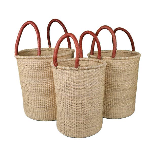 Elephant Grass Hamper - Leather Handles