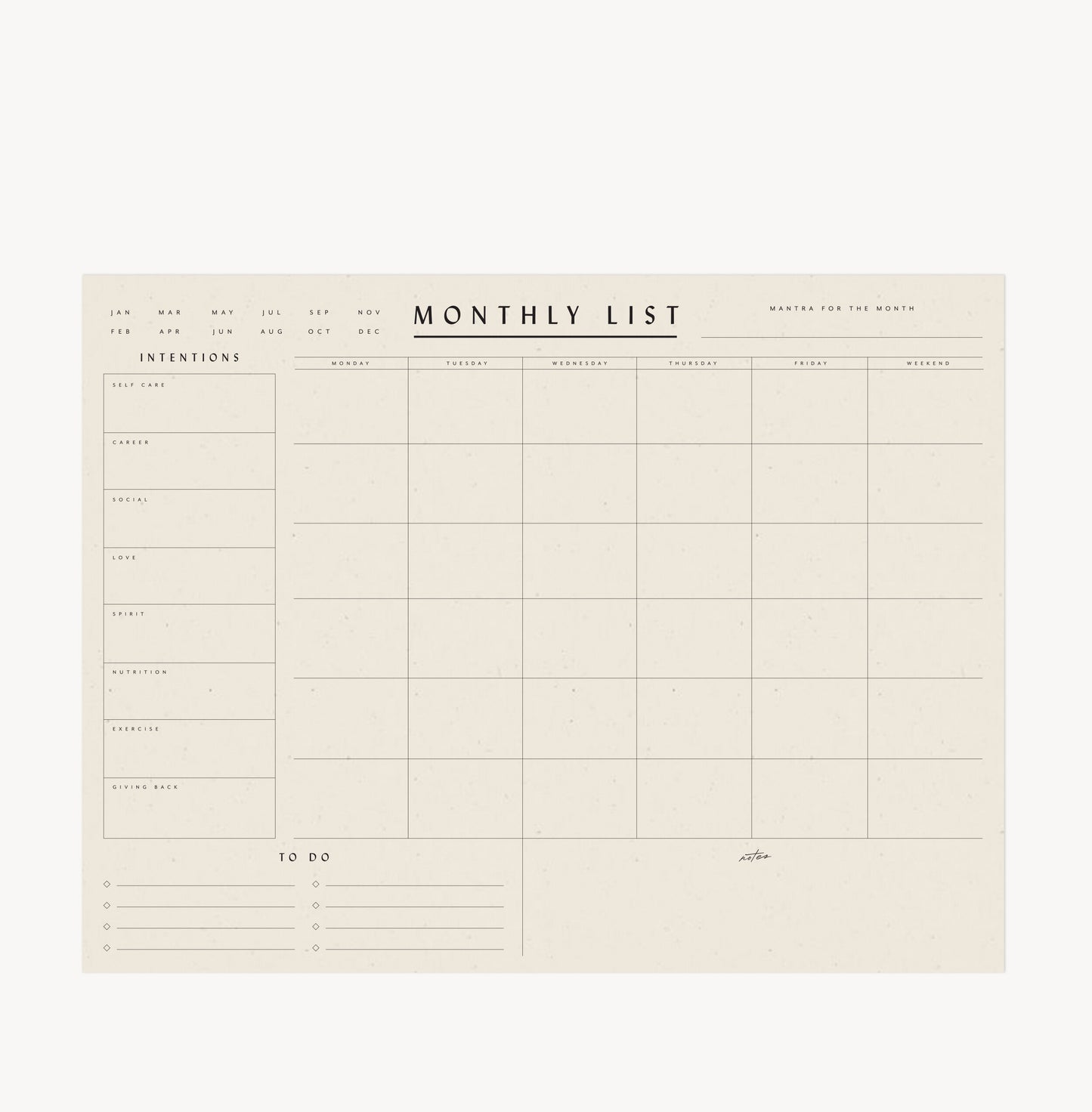 Monthly List Notepad