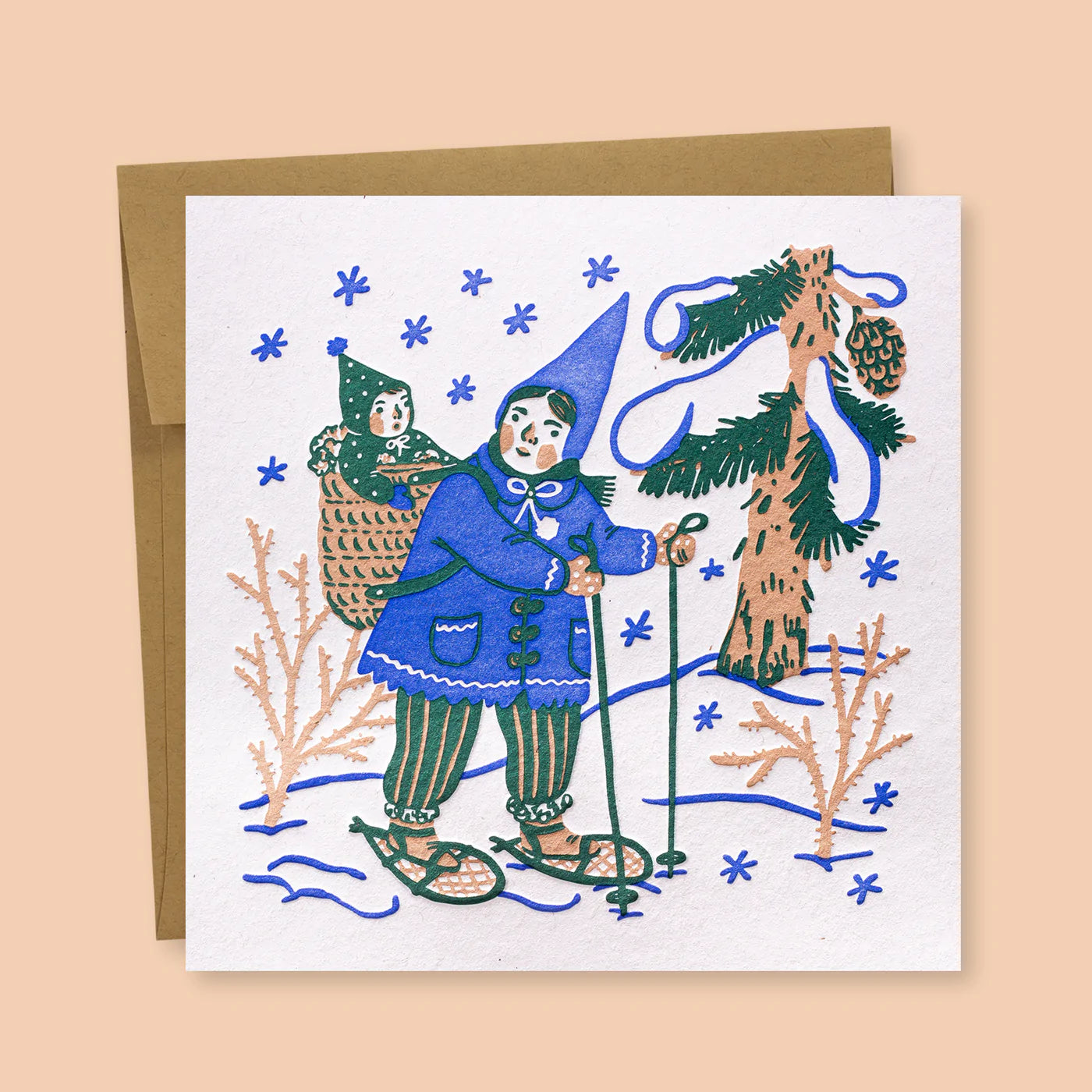 Load image into Gallery viewer, Snowshoeing Gnome Greeting Card

